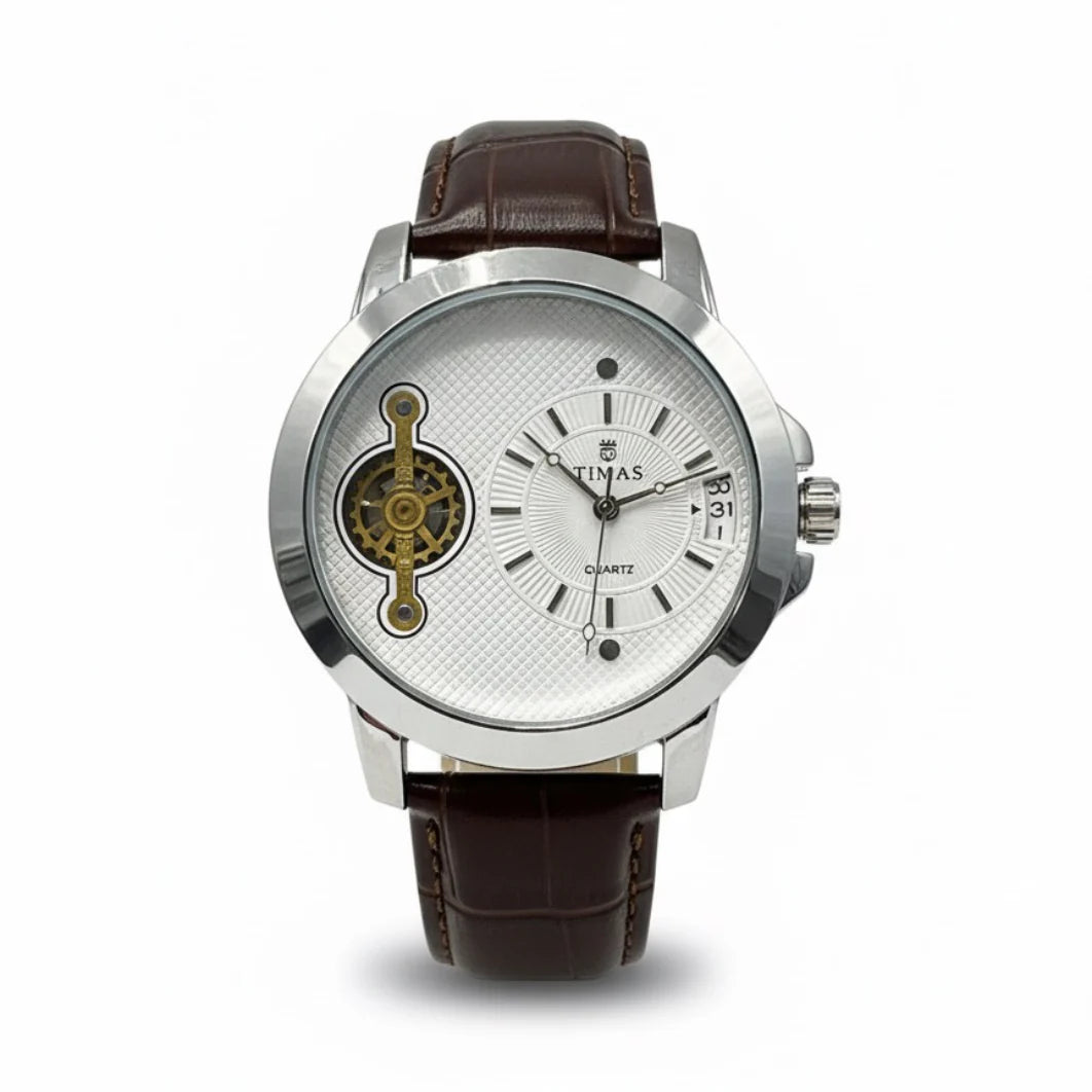Timas Brown Leather Strap Watch for Men