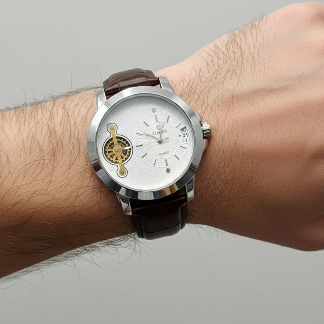 Timas Brown Leather Strap Watch for Men
